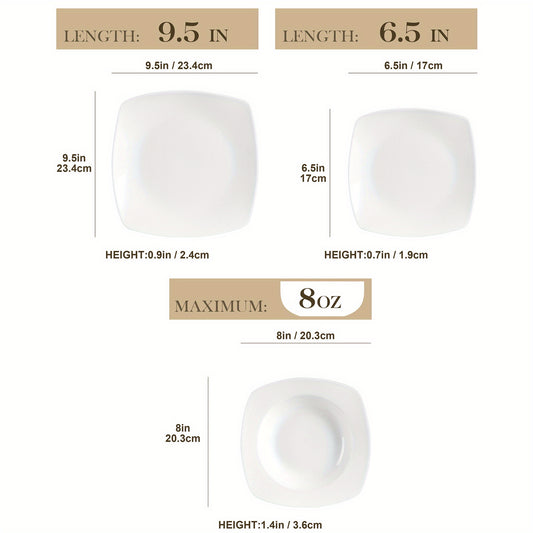18pcs Porcelain Grey White Square Dinnerware Sets with Dinner Plates, Dessert Plates, Soup Plates, Set for 6