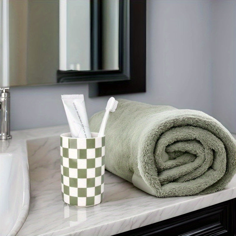 Tooth Brush Holder for Bathroom Green Toothbrush Holders for Bathrooms Modern Cute Ceramic Toothbrush Caddy Toothbrushes and Toothpaste Cup for Bath Room Countertop Storage Sage Green Decor