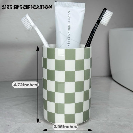 Tooth Brush Holder for Bathroom Green Toothbrush Holders for Bathrooms Modern Cute Ceramic Toothbrush Caddy Toothbrushes and Toothpaste Cup for Bath Room Countertop Storage Sage Green Decor