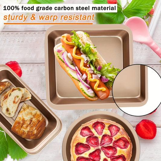 Nonstick Baking Pans 10pcs Nonstick Baking Pans Set | Kitchen Baking Sheets for Oven, Bakeware Sets with Round\u002FSquare Cake Pan, Muffin Pan, Loaf Pan, Roast Pan, Cookie Sheet Set Baking Supplies Champagne Golden