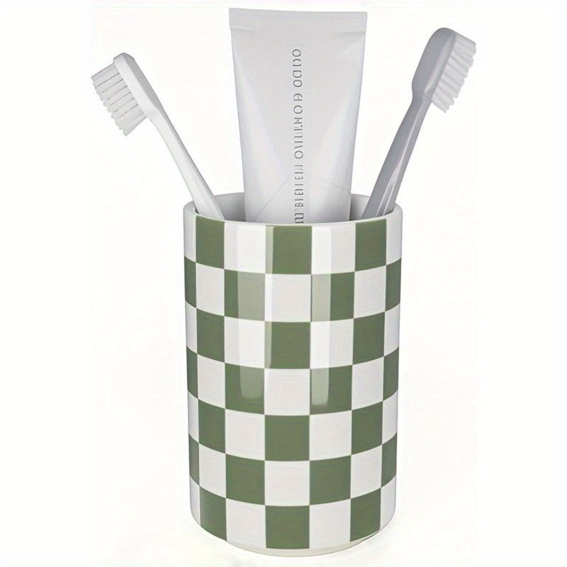 Tooth Brush Holder for Bathroom Green Toothbrush Holders for Bathrooms Modern Cute Ceramic Toothbrush Caddy Toothbrushes and Toothpaste Cup for Bath Room Countertop Storage Sage Green Decor