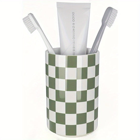 Tooth Brush Holder for Bathroom Green Toothbrush Holders for Bathrooms Modern Cute Ceramic Toothbrush Caddy Toothbrushes and Toothpaste Cup for Bath Room Countertop Storage Sage Green Decor