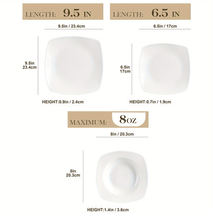 18pcs Porcelain Grey White Square Dinnerware Sets with Dinner Plates, Dessert Plates, Soup Plates, Set for 6