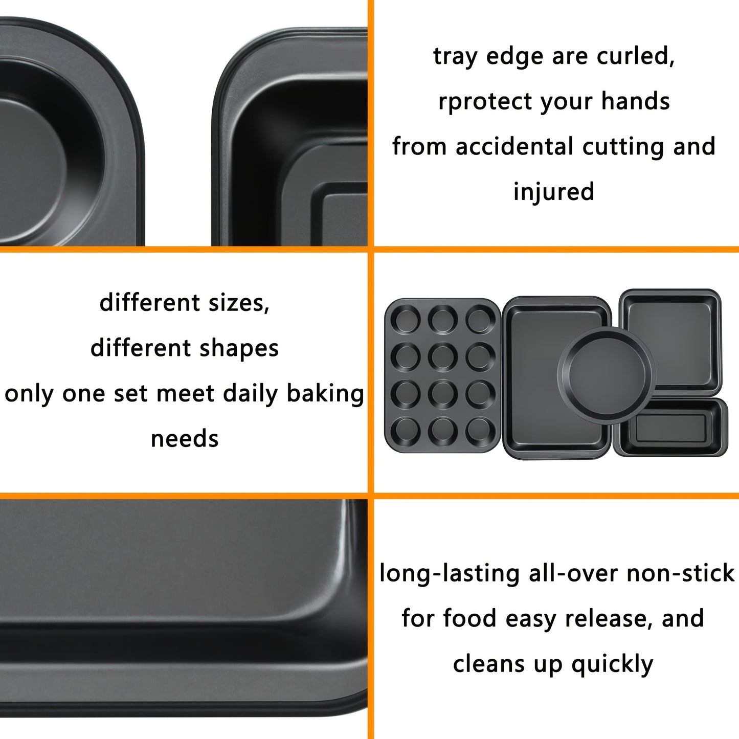 10pcs Kitchen Nonstick Bakeware Set - Round\u002FSquare Cake Pans, Muffin Pan, Loaf Pan, Roast Pan & Baking Sheets