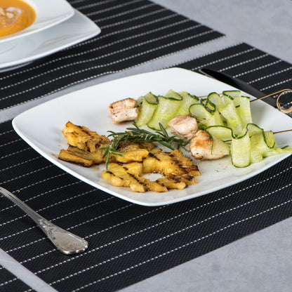 18pcs Porcelain Grey White Square Dinnerware Sets with Dinner Plates, Dessert Plates, Soup Plates, Set for 6