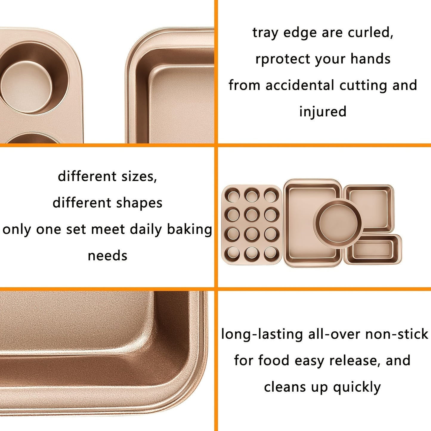 Nonstick Baking Pans 10pcs Nonstick Baking Pans Set | Kitchen Baking Sheets for Oven, Bakeware Sets with Round\u002FSquare Cake Pan, Muffin Pan, Loaf Pan, Roast Pan, Cookie Sheet Set Baking Supplies Champagne Golden