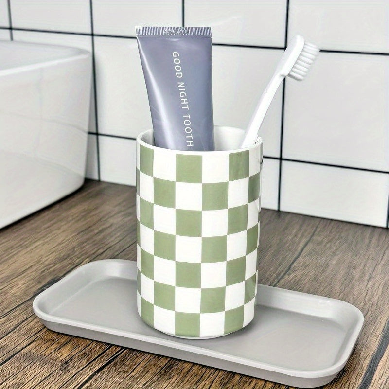 Tooth Brush Holder for Bathroom Green Toothbrush Holders for Bathrooms Modern Cute Ceramic Toothbrush Caddy Toothbrushes and Toothpaste Cup for Bath Room Countertop Storage Sage Green Decor