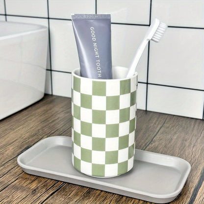 Tooth Brush Holder for Bathroom Green Toothbrush Holders for Bathrooms Modern Cute Ceramic Toothbrush Caddy Toothbrushes and Toothpaste Cup for Bath Room Countertop Storage Sage Green Decor