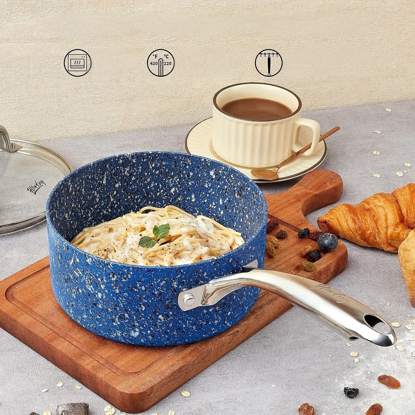 2Qt & 3Qt Saucepan Set with Lid, Nonstick Sauce Pan Set with Blue Granite Coating, Small Pot with Lid, Natural Granite Nonstick Saucepan Set, Small Sauce Pots