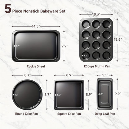 10pcs Kitchen Nonstick Bakeware Set - Round\u002FSquare Cake Pans, Muffin Pan, Loaf Pan, Roast Pan & Baking Sheets