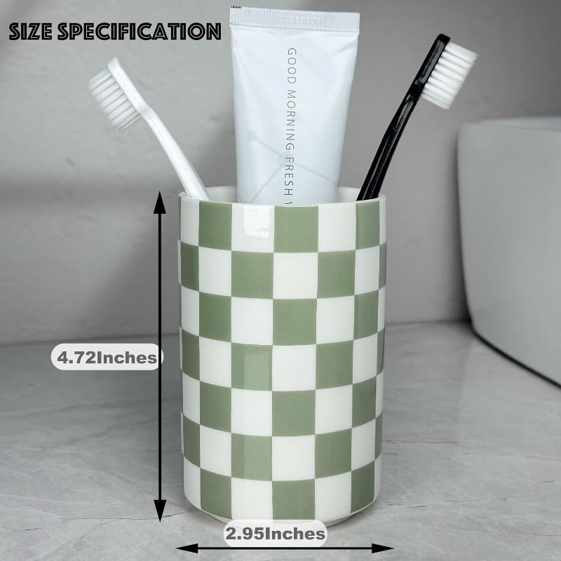 Tooth Brush Holder for Bathroom Green Toothbrush Holders for Bathrooms Modern Cute Ceramic Toothbrush Caddy Toothbrushes and Toothpaste Cup for Bath Room Countertop Storage Sage Green Decor