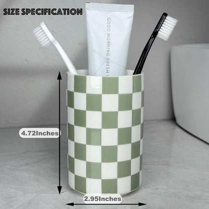 Tooth Brush Holder for Bathroom Green Toothbrush Holders for Bathrooms Modern Cute Ceramic Toothbrush Caddy Toothbrushes and Toothpaste Cup for Bath Room Countertop Storage Sage Green Decor