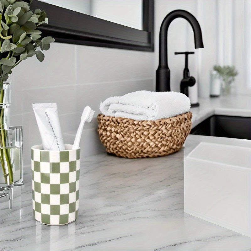 Tooth Brush Holder for Bathroom Green Toothbrush Holders for Bathrooms Modern Cute Ceramic Toothbrush Caddy Toothbrushes and Toothpaste Cup for Bath Room Countertop Storage Sage Green Decor
