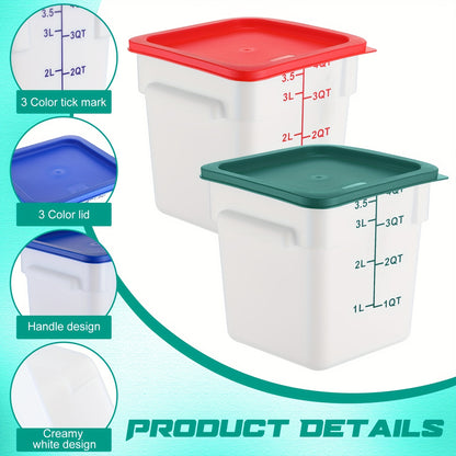 6pcs 4-Quart Square Food Storage Containers with Leak-Proof Lids – Translucent Plastic with Color-Coded Measurement Markings (Blue\u002FWhite, Red\u002FBlack, Green\u002FClear) for Freezer, Flour, Sugar, Bread, and More – Reusable & Stackable