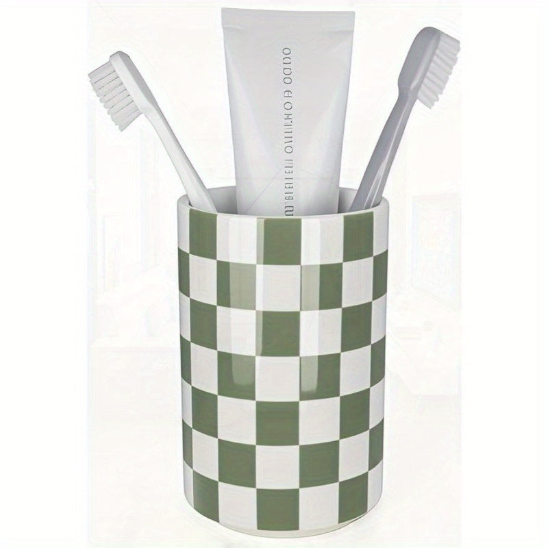 Tooth Brush Holder for Bathroom Green Toothbrush Holders for Bathrooms Modern Cute Ceramic Toothbrush Caddy Toothbrushes and Toothpaste Cup for Bath Room Countertop Storage Sage Green Decor