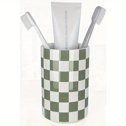 Tooth Brush Holder for Bathroom Green Toothbrush Holders for Bathrooms Modern Cute Ceramic Toothbrush Caddy Toothbrushes and Toothpaste Cup for Bath Room Countertop Storage Sage Green Decor
