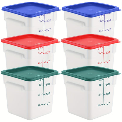 6pcs 4-Quart Square Food Storage Containers with Leak-Proof Lids – Translucent Plastic with Color-Coded Measurement Markings (Blue\u002FWhite, Red\u002FBlack, Green\u002FClear) for Freezer, Flour, Sugar, Bread, and More – Reusable & Stackable