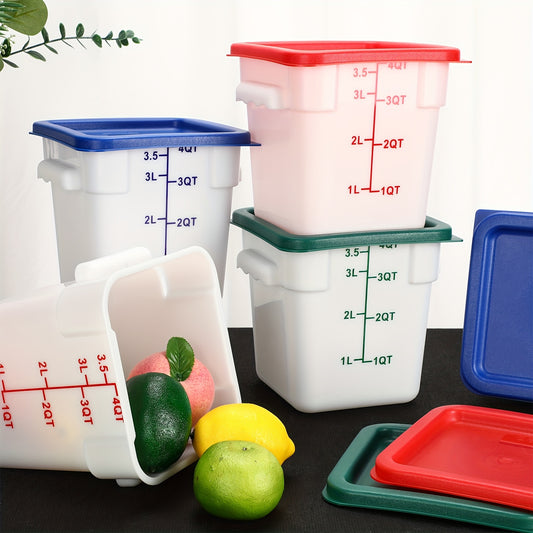 6pcs 4-Quart Square Food Storage Containers with Leak-Proof Lids – Translucent Plastic with Color-Coded Measurement Markings (Blue\u002FWhite, Red\u002FBlack, Green\u002FClear) for Freezer, Flour, Sugar, Bread, and More – Reusable & Stackable