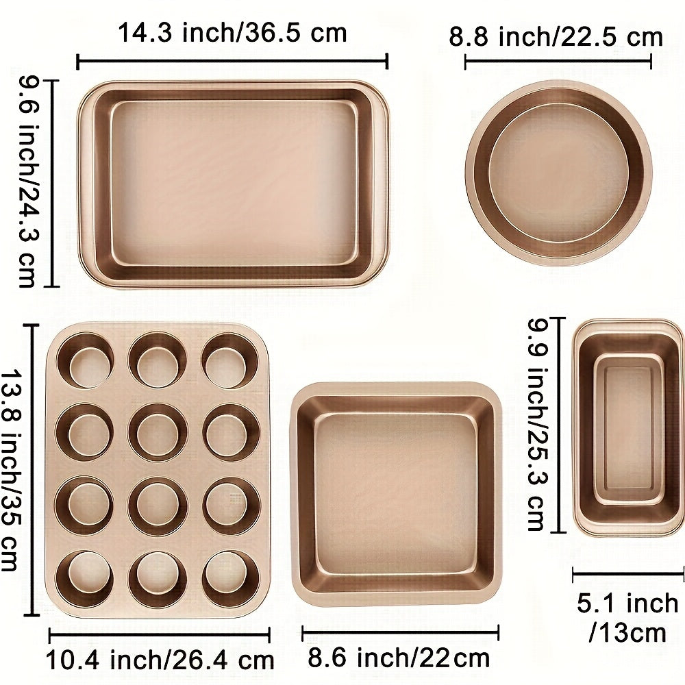 Nonstick Baking Pans 10pcs Nonstick Baking Pans Set | Kitchen Baking Sheets for Oven, Bakeware Sets with Round\u002FSquare Cake Pan, Muffin Pan, Loaf Pan, Roast Pan, Cookie Sheet Set Baking Supplies Champagne Golden